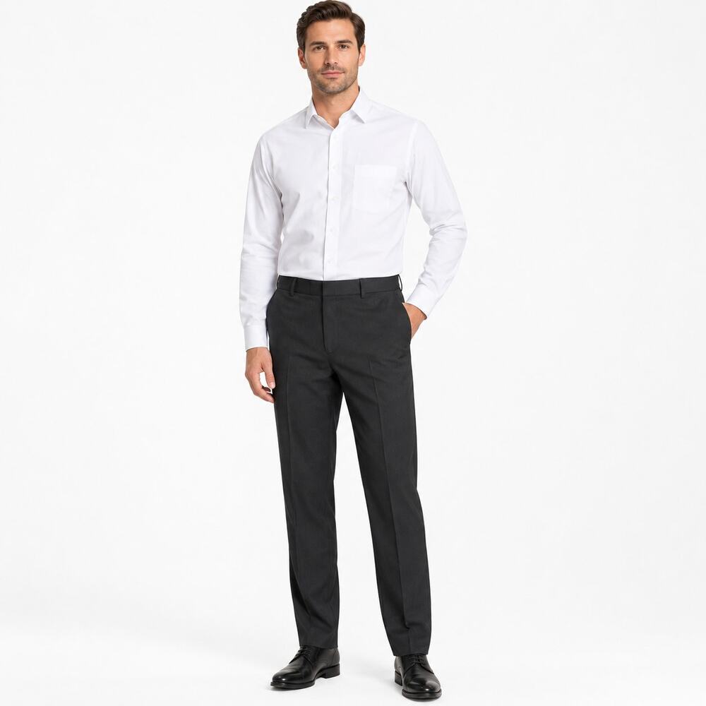 George Men's Charcoal Dress Pants 38W x 32L Classic Straight Leg Formal Trousers